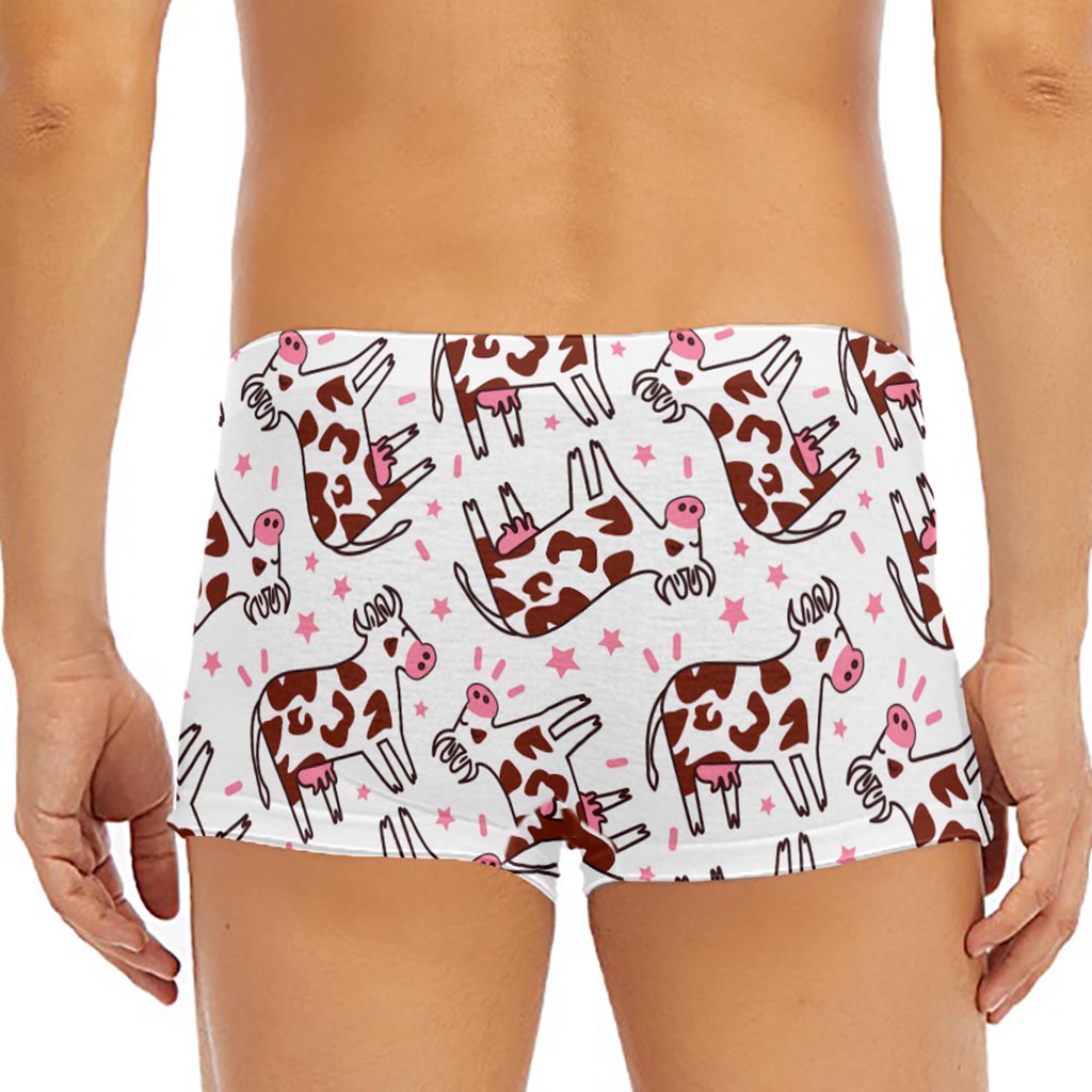 Cartoon Happy Dairy Cow Pattern Print Men's Short Boxer Briefs