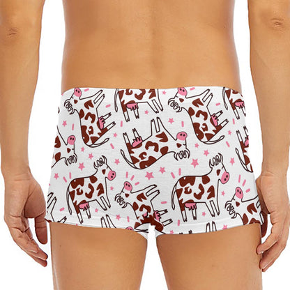 Cartoon Happy Dairy Cow Pattern Print Men's Short Boxer Briefs
