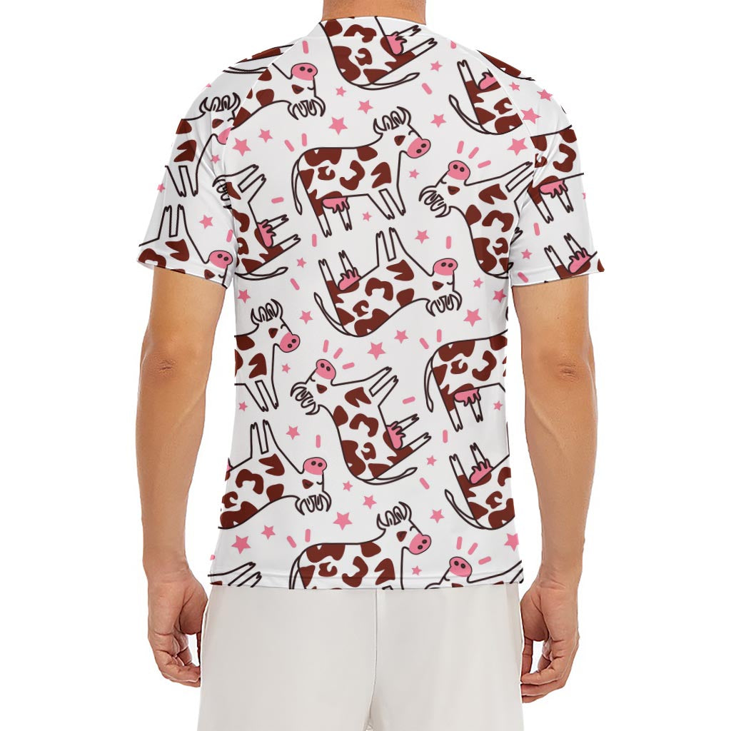 Cartoon Happy Dairy Cow Pattern Print Men's Short Sleeve Rash Guard