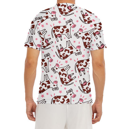 Cartoon Happy Dairy Cow Pattern Print Men's Short Sleeve Rash Guard