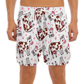 Cartoon Happy Dairy Cow Pattern Print Men's Split Running Shorts