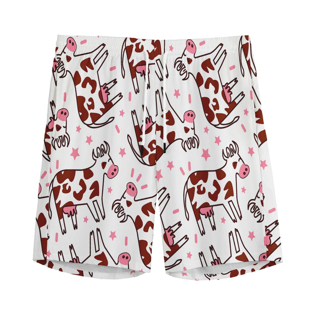 Cartoon Happy Dairy Cow Pattern Print Men's Sports Shorts
