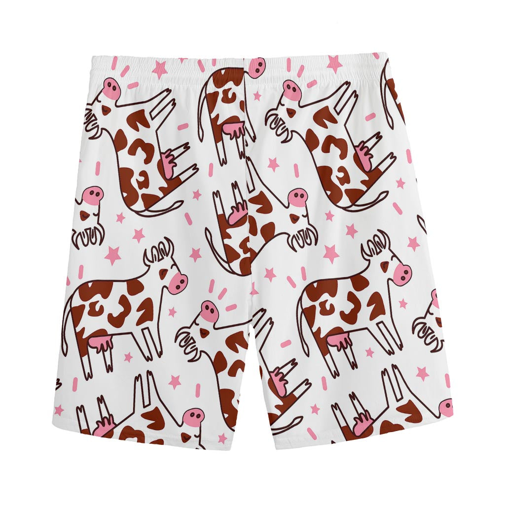 Cartoon Happy Dairy Cow Pattern Print Men's Sports Shorts