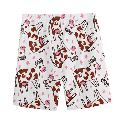 Cartoon Happy Dairy Cow Pattern Print Men's Sports Shorts