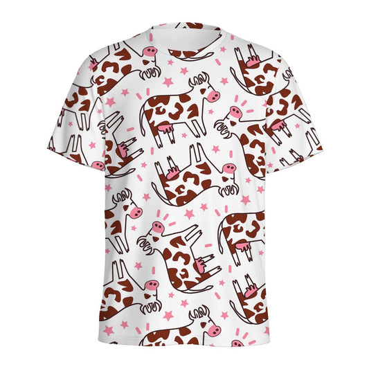 Cartoon Happy Dairy Cow Pattern Print Men's Sports T-Shirt
