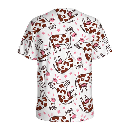 Cartoon Happy Dairy Cow Pattern Print Men's Sports T-Shirt