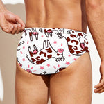 Cartoon Happy Dairy Cow Pattern Print Men's Swim Briefs
