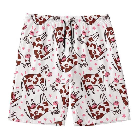 Cartoon Happy Dairy Cow Pattern Print Men's Swim Trunks