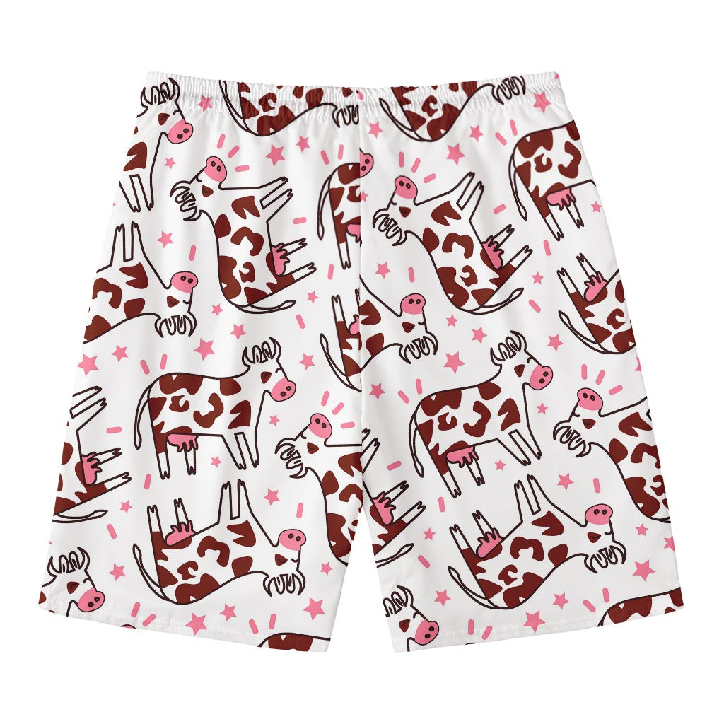 Cartoon Happy Dairy Cow Pattern Print Men's Swim Trunks