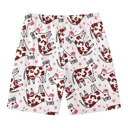 Cartoon Happy Dairy Cow Pattern Print Men's Swim Trunks