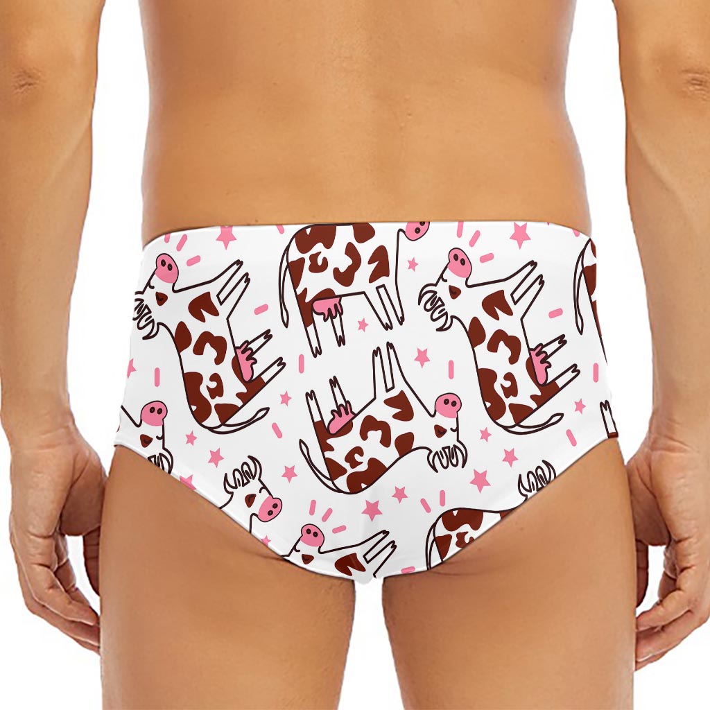 Cartoon Happy Dairy Cow Pattern Print Men's Triangle Swim Briefs