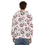 Cartoon Happy Dairy Cow Pattern Print Men's Velvet Pullover Hoodie