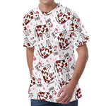 Cartoon Happy Dairy Cow Pattern Print Men's Velvet T-Shirt