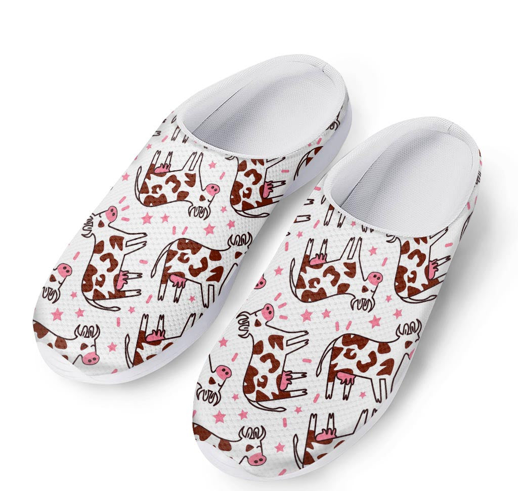 Cartoon Happy Dairy Cow Pattern Print Mesh Casual Shoes