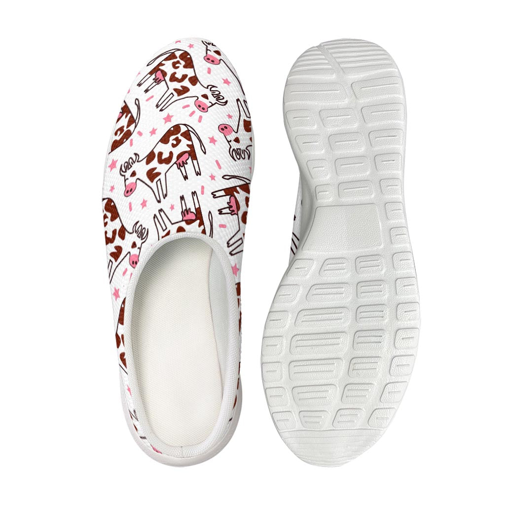 Cartoon Happy Dairy Cow Pattern Print Mesh Casual Shoes