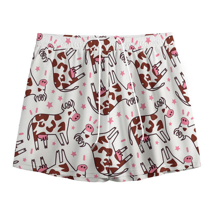 Cartoon Happy Dairy Cow Pattern Print Mesh Shorts