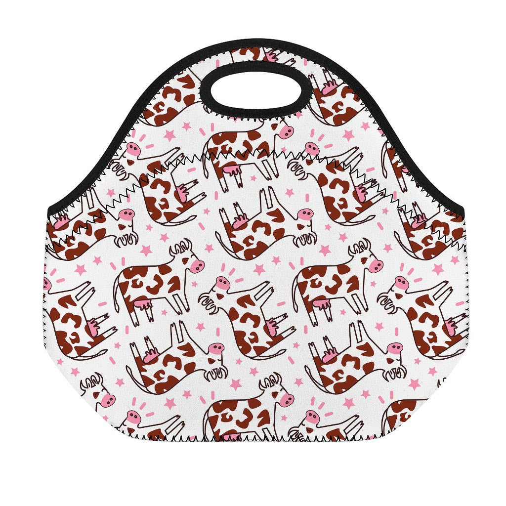 Cartoon Happy Dairy Cow Pattern Print Neoprene Lunch Bag
