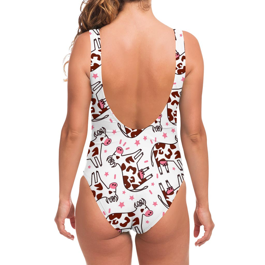 Cartoon Happy Dairy Cow Pattern Print One Piece Swimsuit