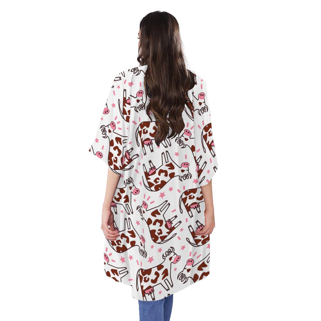 Cartoon Happy Dairy Cow Pattern Print Open Front Beach Cover Up