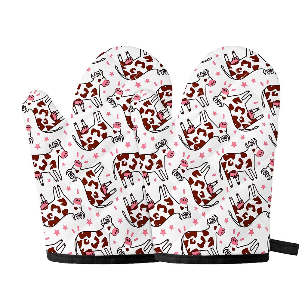 Cartoon Happy Dairy Cow Pattern Print Oven Mitts