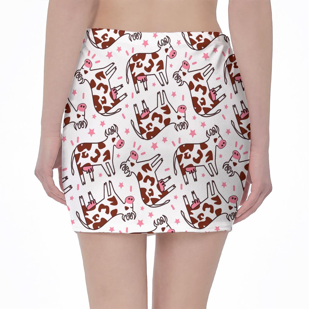 Cartoon Happy Dairy Cow Pattern Print Pencil Mini Skirt
