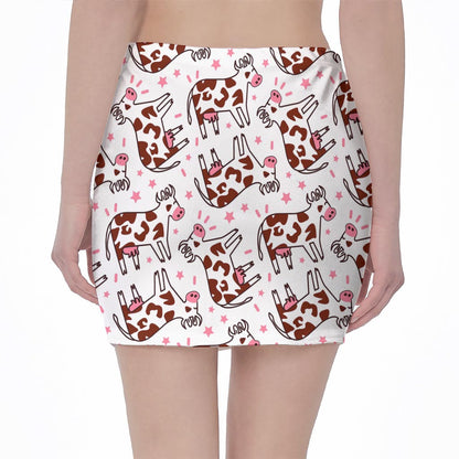 Cartoon Happy Dairy Cow Pattern Print Pencil Mini Skirt