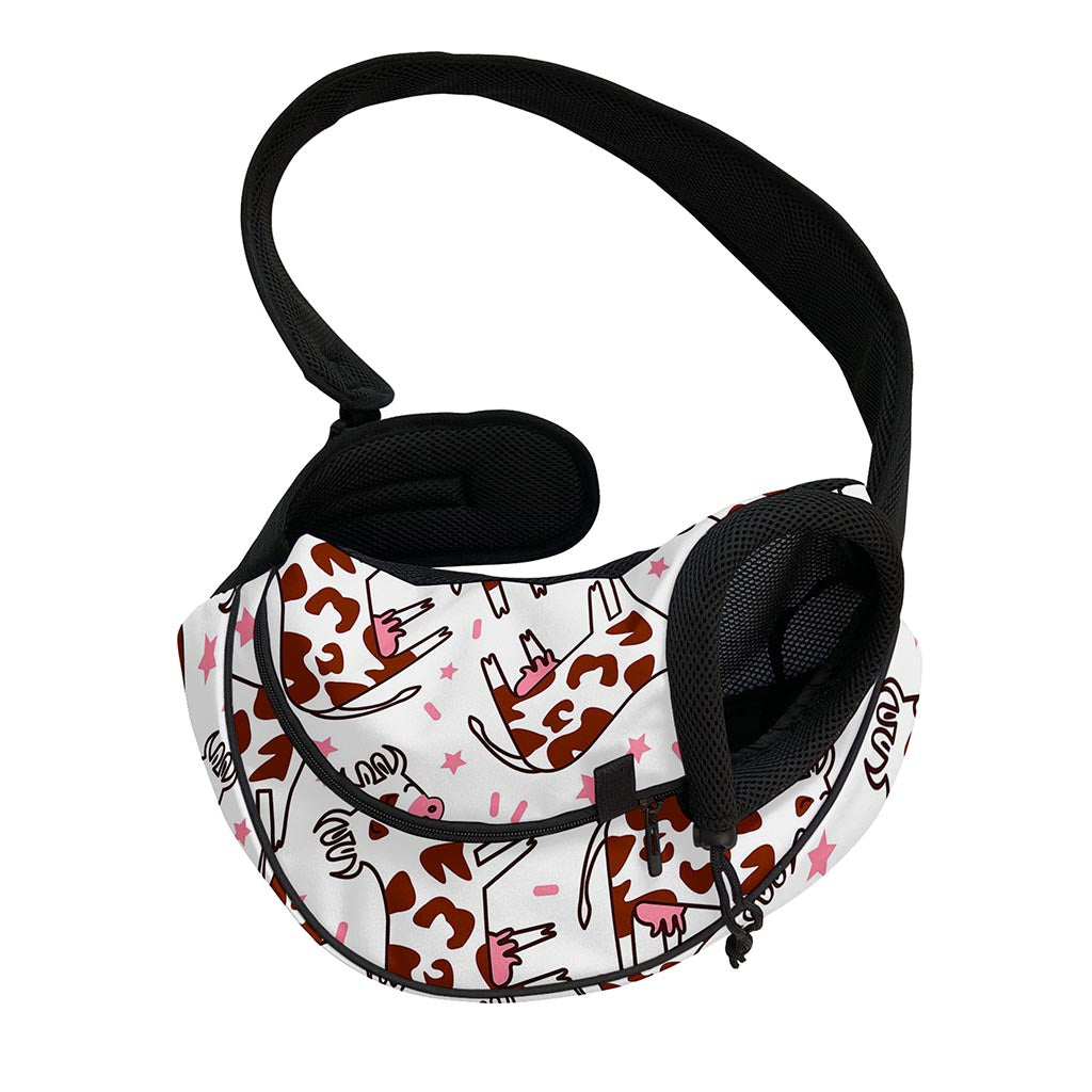 Cartoon Happy Dairy Cow Pattern Print Pet Sling Carrier