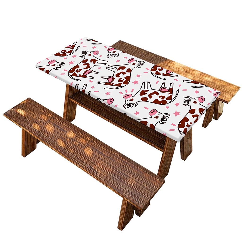 Cartoon Happy Dairy Cow Pattern Print Picnic Table Cover