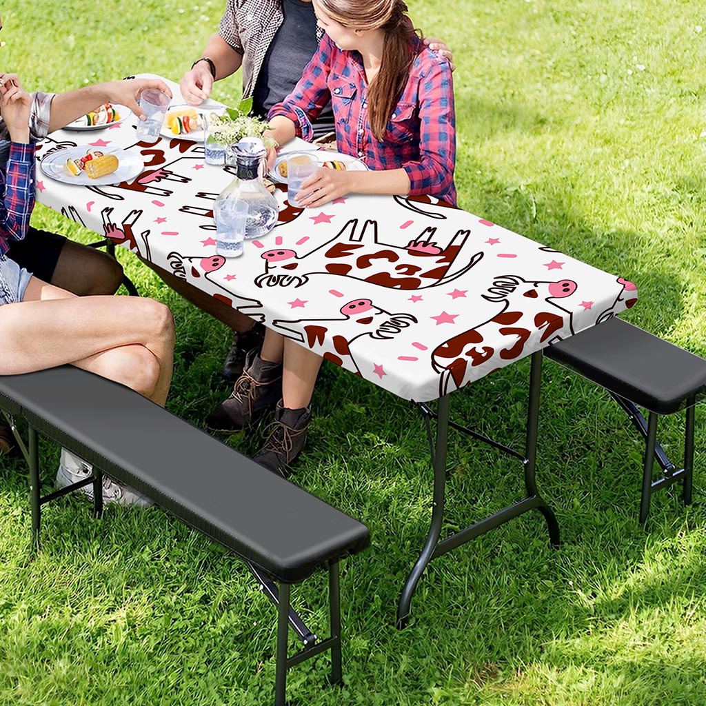 Cartoon Happy Dairy Cow Pattern Print Picnic Table Cover