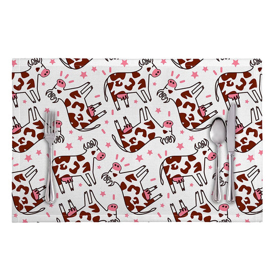 Cartoon Happy Dairy Cow Pattern Print Placemat