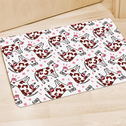 Cartoon Happy Dairy Cow Pattern Print Polyester Doormat