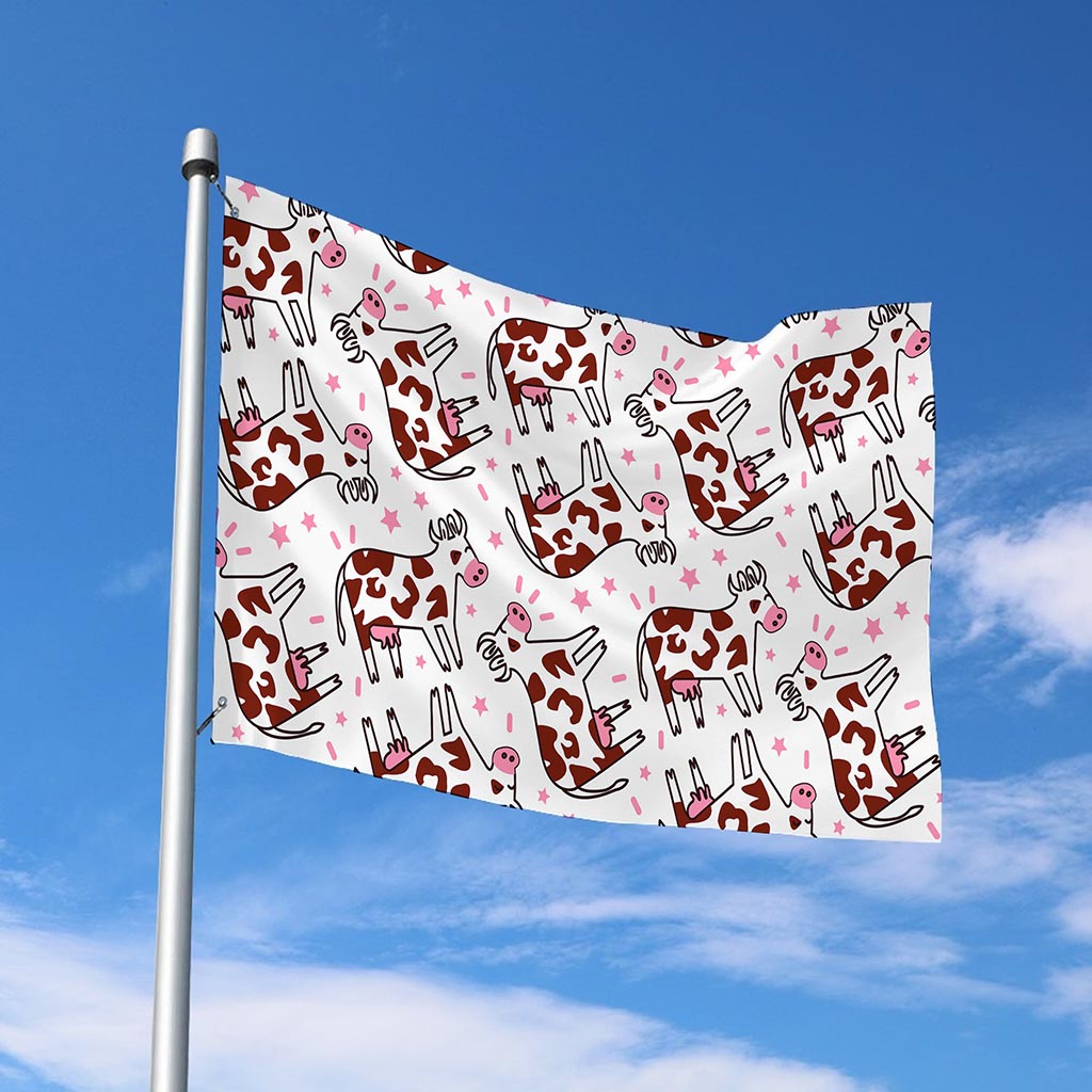 Cartoon Happy Dairy Cow Pattern Print Polyester Flag