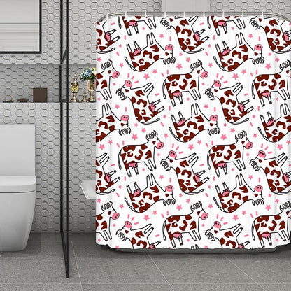 Cartoon Happy Dairy Cow Pattern Print Polyester Shower Curtain