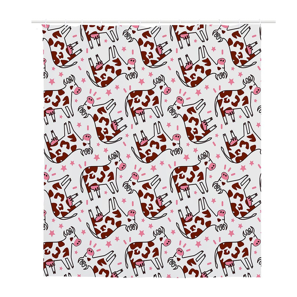 Cartoon Happy Dairy Cow Pattern Print Polyester Shower Curtain