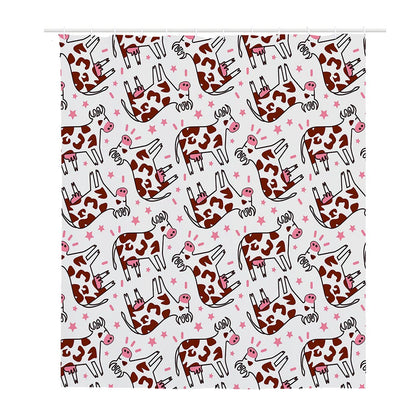 Cartoon Happy Dairy Cow Pattern Print Polyester Shower Curtain