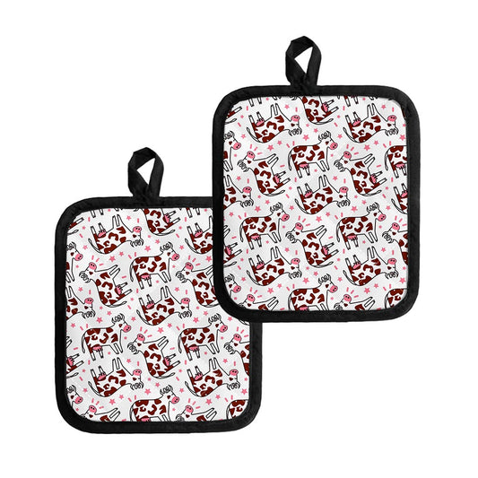 Cartoon Happy Dairy Cow Pattern Print Pot Holders