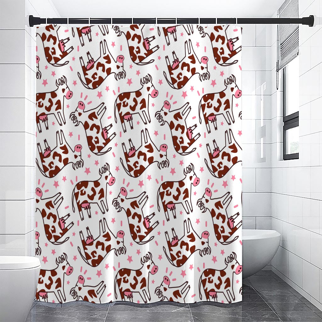 Cartoon Happy Dairy Cow Pattern Print Premium Shower Curtain