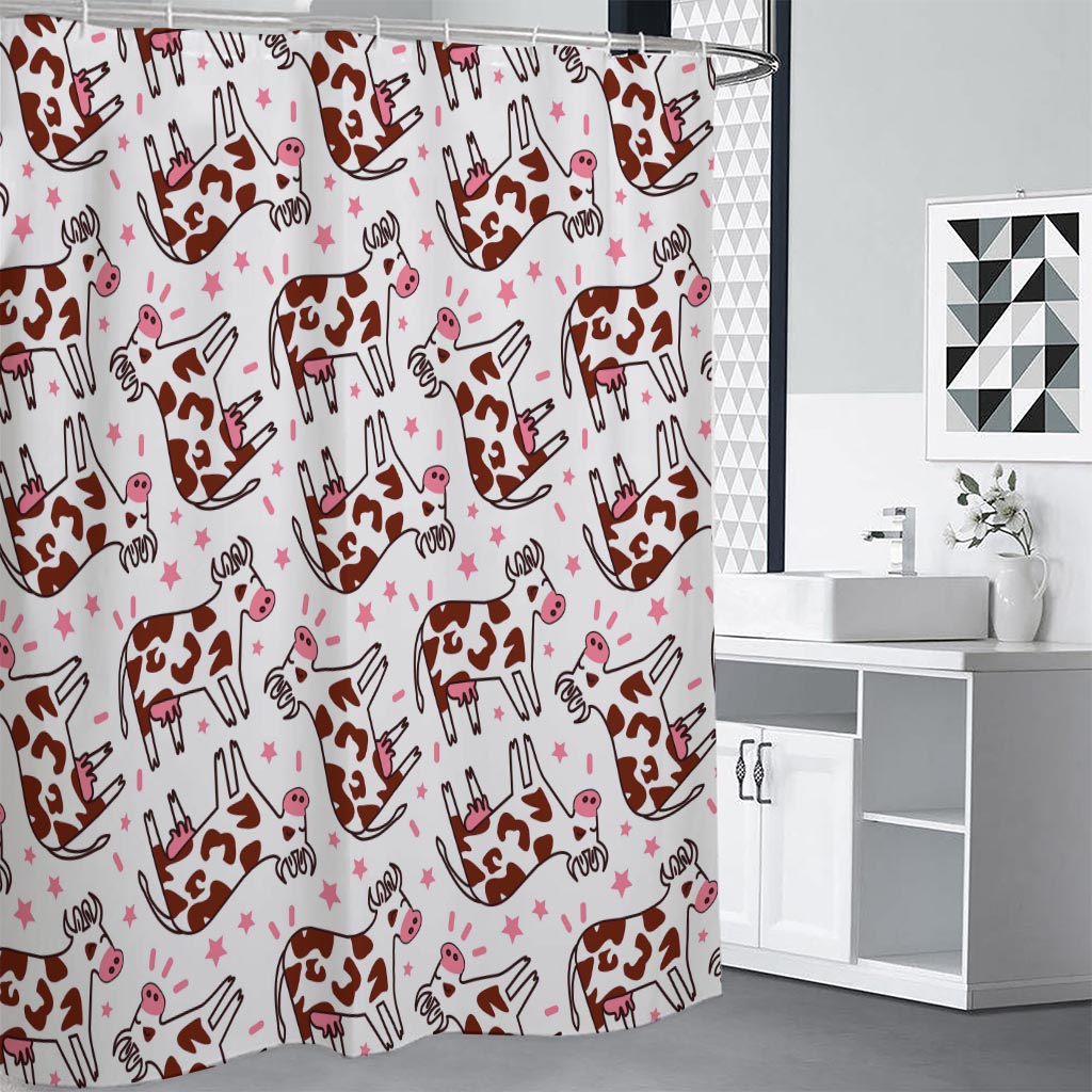 Cartoon Happy Dairy Cow Pattern Print Premium Shower Curtain