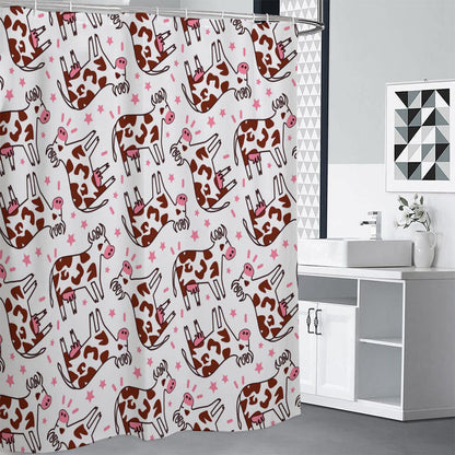 Cartoon Happy Dairy Cow Pattern Print Premium Shower Curtain