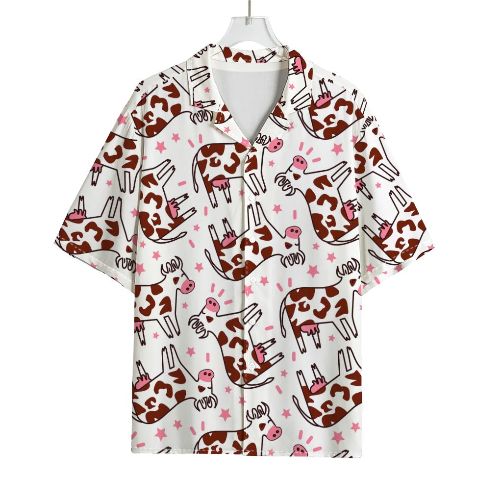 Cartoon Happy Dairy Cow Pattern Print Rayon Hawaiian Shirt