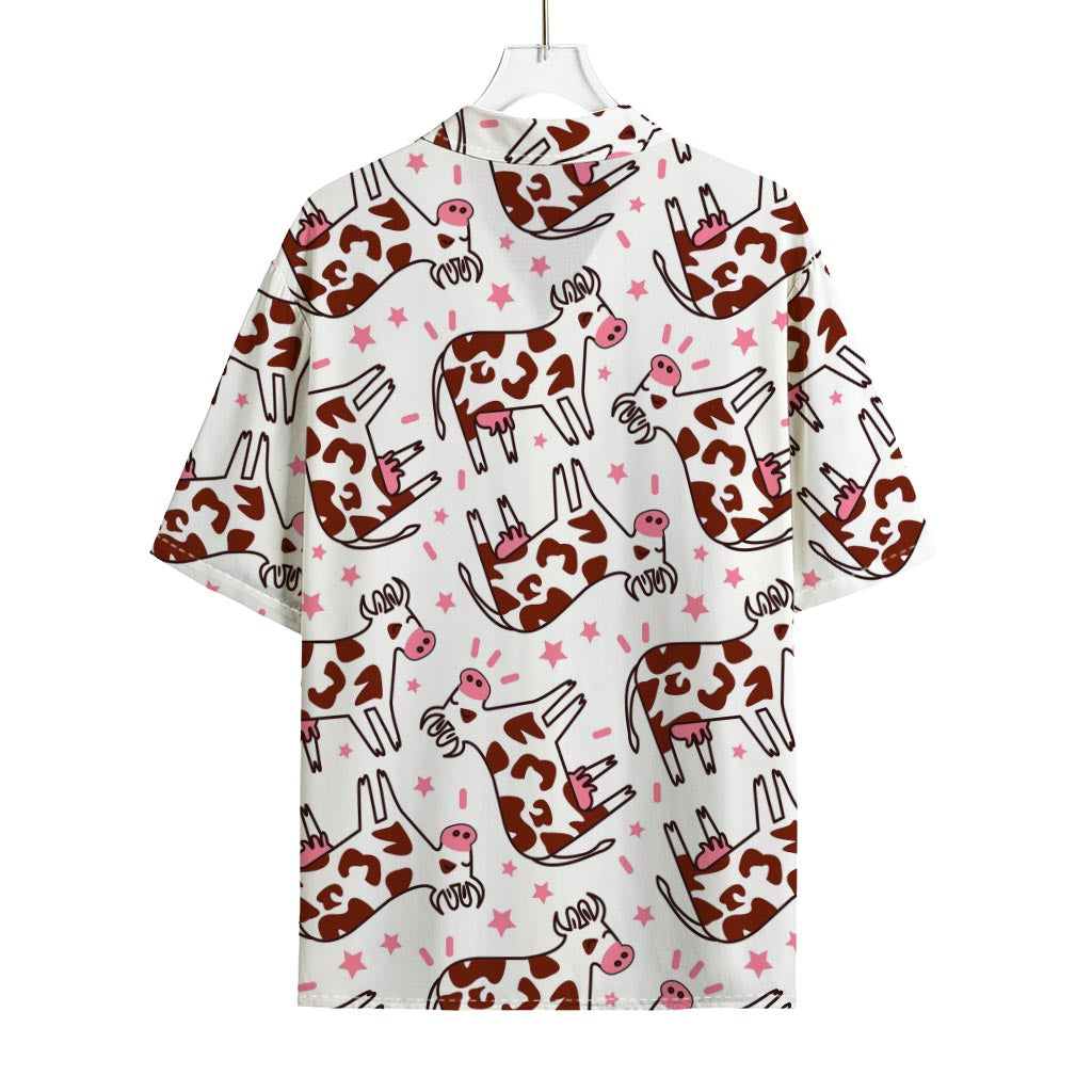 Cartoon Happy Dairy Cow Pattern Print Rayon Hawaiian Shirt