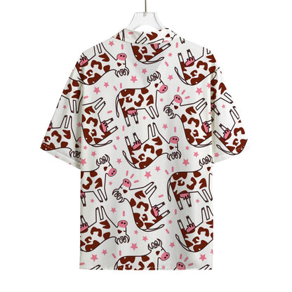 Cartoon Happy Dairy Cow Pattern Print Rayon Hawaiian Shirt