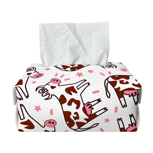 Cartoon Happy Dairy Cow Pattern Print Rectangle Tissue Box Cover