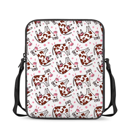 Cartoon Happy Dairy Cow Pattern Print Rectangular Crossbody Bag