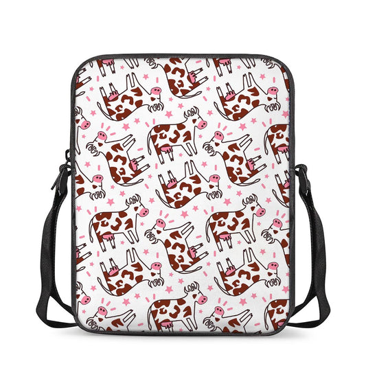 Cartoon Happy Dairy Cow Pattern Print Rectangular Crossbody Bag