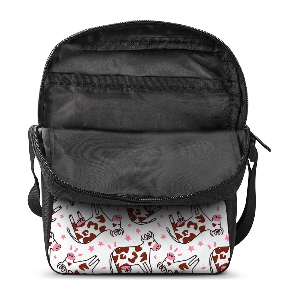 Cartoon Happy Dairy Cow Pattern Print Rectangular Crossbody Bag