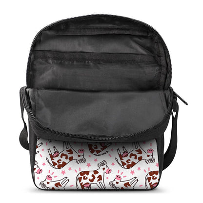 Cartoon Happy Dairy Cow Pattern Print Rectangular Crossbody Bag