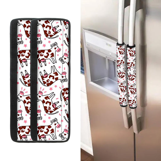 Cartoon Happy Dairy Cow Pattern Print Refrigerator Handle Covers