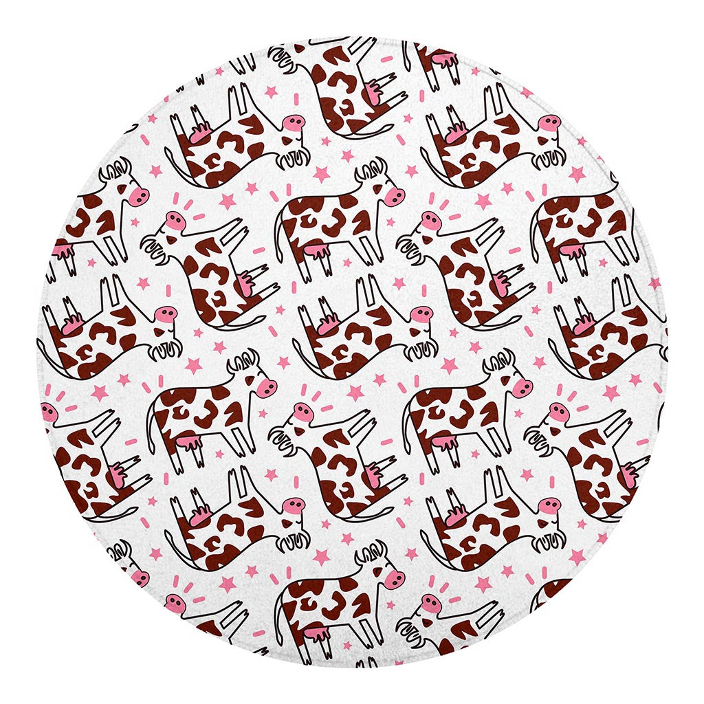 Cartoon Happy Dairy Cow Pattern Print Round Blanket