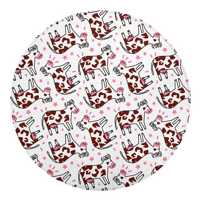 Cartoon Happy Dairy Cow Pattern Print Round Blanket